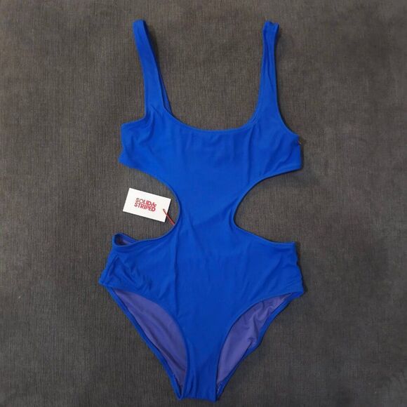Solid And Striped Blue Crinkle Rib Azure Sarah One Piece Swimsuit Size Medium - Picture 3 of 16